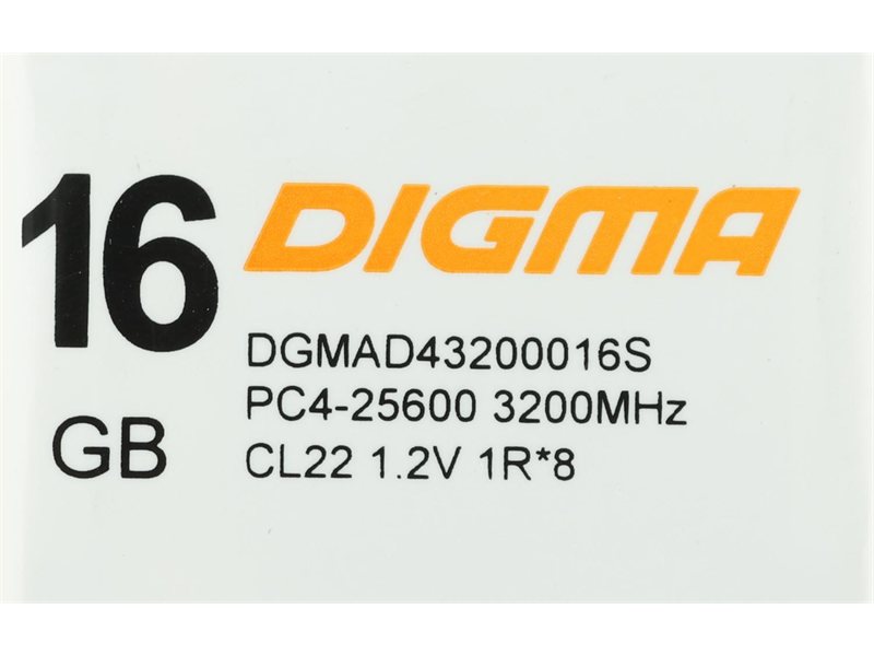 Память DDR4 16GB 3200MHz Digma DGMAD43200016S RTL PC4-25600 CL22 DIMM UDIMM 288-pin 1.2В single rank Ret