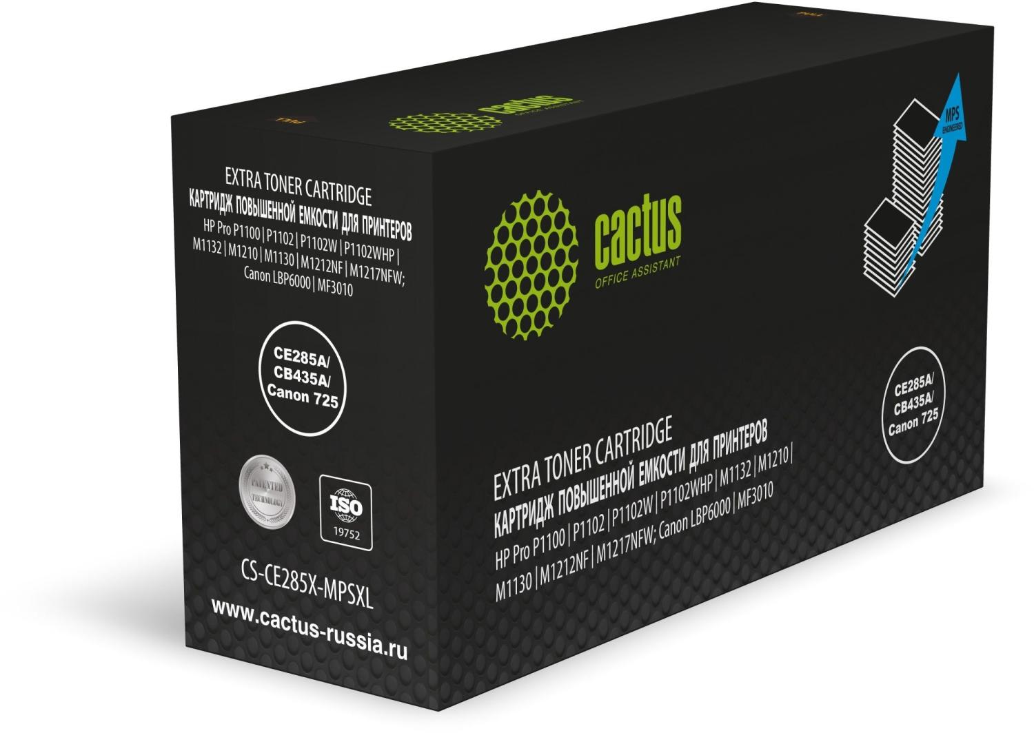 Картридж лазерный Cactus CS-CE285X-MPSXL CE285A/CB435A/Canon 725 черный (8000стр.) для HP Pro P1100/P1102/P1102W/P1102WHP/M1132/M1210/M1130/M1212NF/M1217NFW; Canon LBP6000 Canon