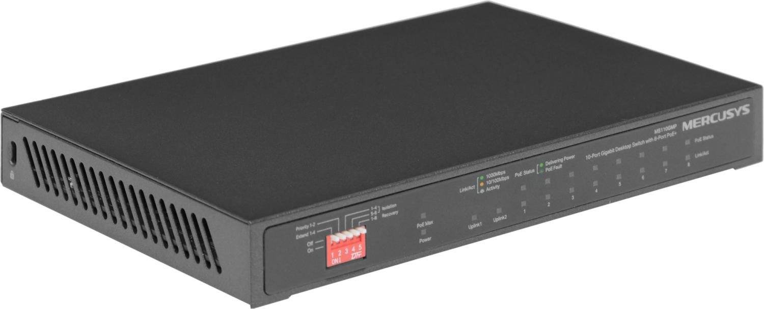 Коммутатор Mercusys MS110GMP (L2) 10x1Гбит/с 8PoE+ 111W неуправляемый