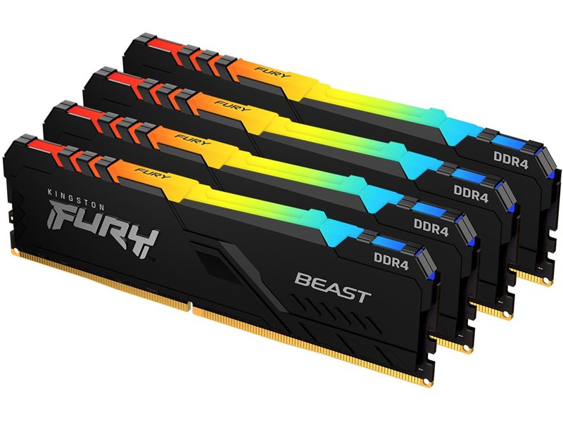 Память оперативная/ Kingston 128GB 3200MT/s DDR4 CL16 DIMM (Kit of 4) FURY Beast RGB