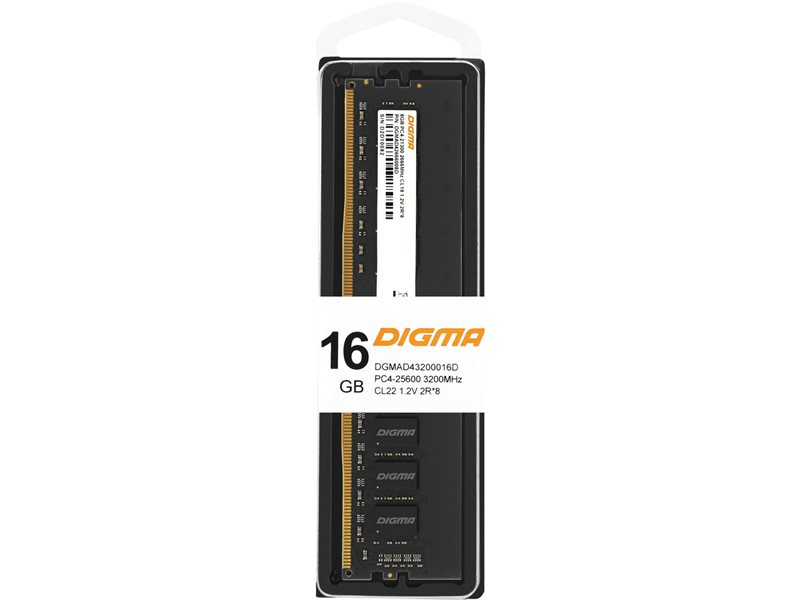 Память DDR4 16GB 3200MHz Digma DGMAD43200016D RTL PC4-25600 CL22 DIMM UDIMM 288-pin 1.2В dual rank Ret