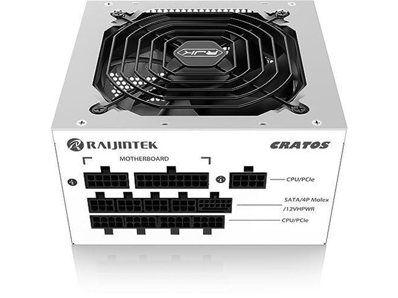 Блоки питания/ Power Supply Raijintek CRATOS 1200, 1200W 80+ Gold (ATX, 3.1, PCIe 5.1, Full-modular, 1x24(20+4)pin, 2x4+4-pin CPU, 4x6+2-pin PCIe, 1x12V(2x6), 8xSATA3, 4xMolex, Active, 120x120mm, 150x140x86mm, APFC, white)