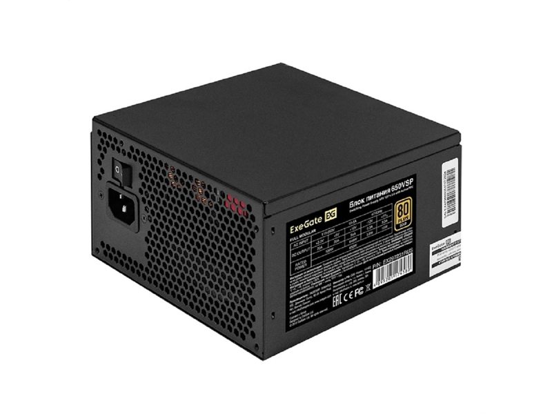 Exegate EX297231RUS Блок питания 650W 80 PLUS® GOLD 650VSP FC (ATX3.0, APFC, КПД 90% (80 PLUS GOLD), 120mm fan, 24pin, 2x(4+4)pin, PCIE5.0/12VHPWR, 2xPCI-E, 6xSATA, 3xIDE, 1xFDD, Full Cable Management