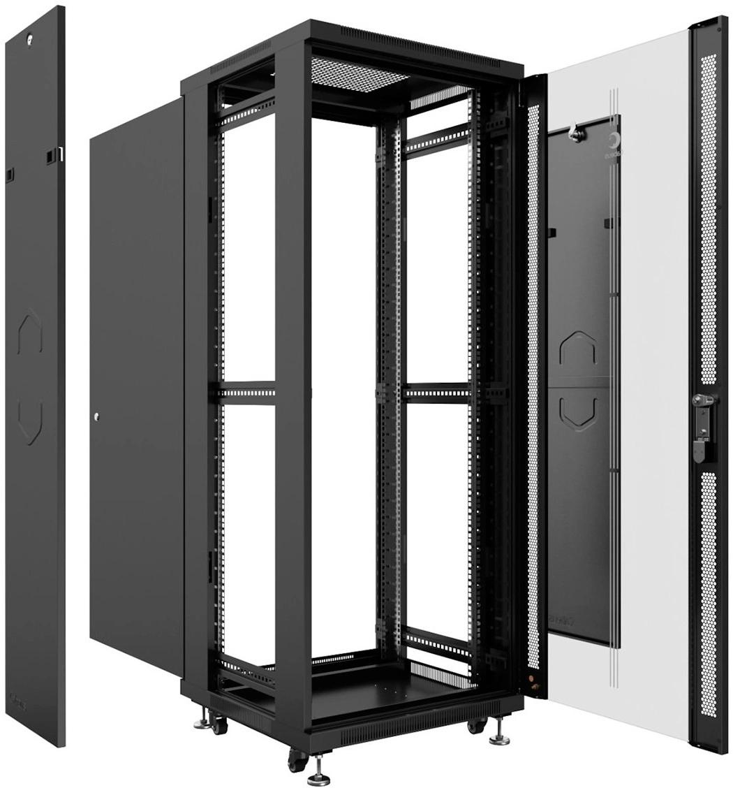Шкаф серверный Cabeus (SH-05C-42U60/100-BK) напольный 42U 600x1000мм пер.дв.стекл металл 800кг черный 900мм 111.4кг 220град. 2055мм IP20 сталь