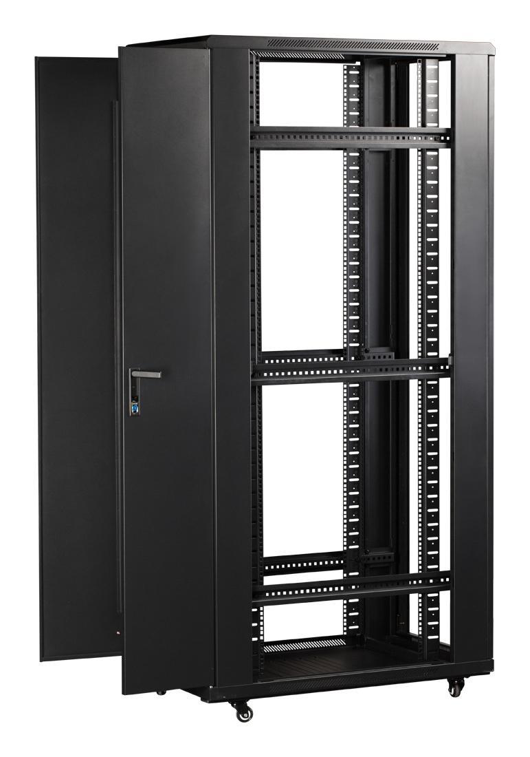 Шкаф серверный Lanmaster (TWT-CBB-42U-8X10-G1) напольный 42U 800x1000мм пер.дв.стекл задн.дв.двуст. 2 бок.пан. 800кг черный IP20
