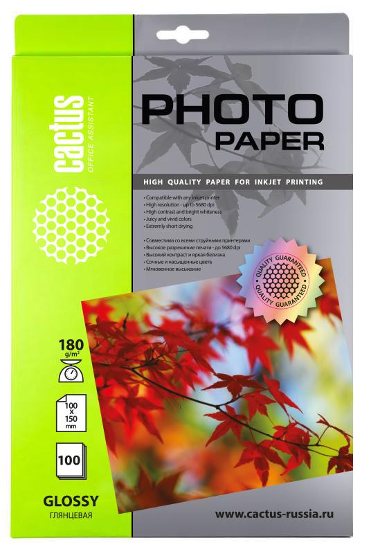 Фотобумага Cactus CS-GA6180100 10x15/180г/м2/белый/100л. глянцевое для струйной печати