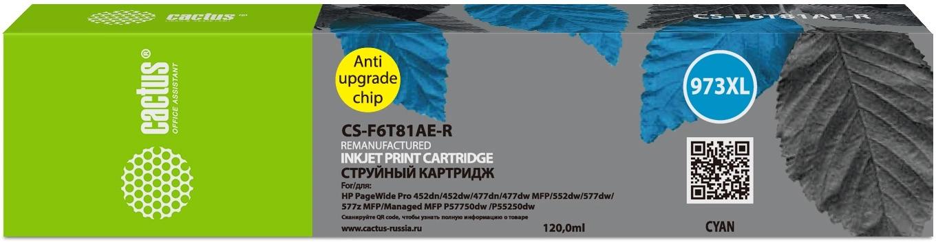 Картридж струйный Cactus CS-F6T81AE-R 973XL голубой (7000стр.) (120мл) для HP PageWide Pro 452dw/477dw с чипом