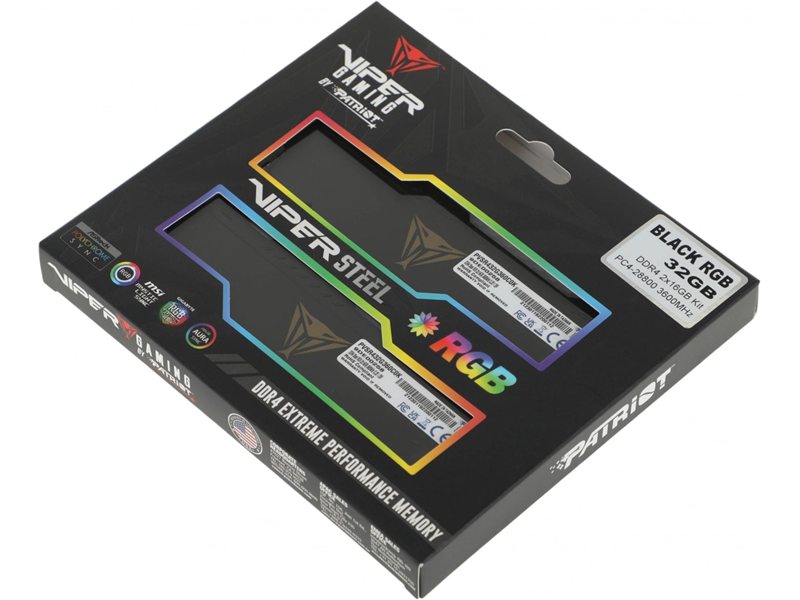 Память DDR4 2x16GB 3600MHz Patriot PVSR432G360C0K Viper Steel RGB RTL Gaming PC4-28800 CL20 DIMM UDIMM 288-pin 1.35В dual rank с радиатором Ret