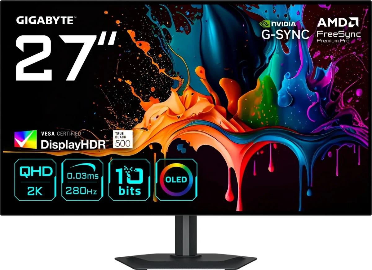 Монитор Gigabyte 27" MO27Q28G черный WOLED LED 16:9 HDMI M/M матовая HAS Piv 1500000:1 335cd 178гр/178гр 2560x1440 280Hz DP Quad 2K (1440p) USB 6кг