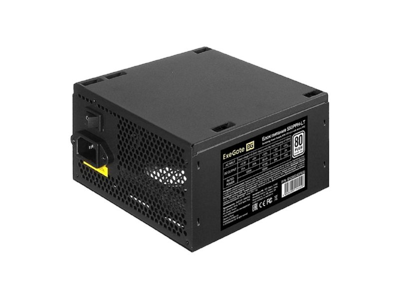 Exegate EX282042RUS Блок питания 550W Exegate 550PPH-LT, RTL, 80+, ATX, black, APFC, 12cm, 24p, (4+4)p, 5*SATA, 3*IDE
