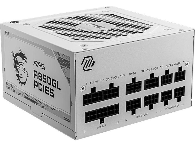 Блок питания MSI ATX 850W MAG A850GL WH PCIE5 80+ gold (20+4pin) APFC 120mm fan 8xSATA Cab Manag RTL