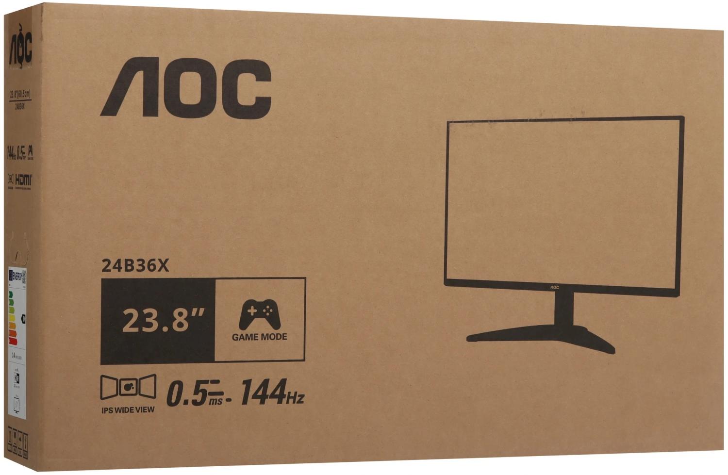 Монитор AOC 23.8" 24B36X черный IPS LED 16:9 HDMI матовая 300cd 178гр/178гр 1920x1080 144Hz DP FHD 2.52кг