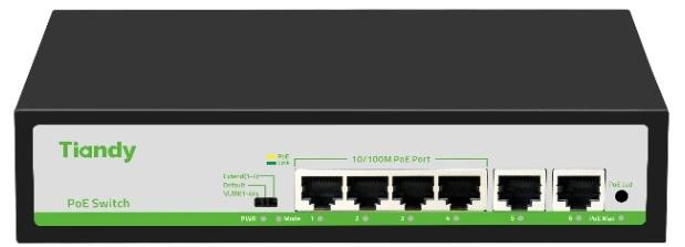 Коммутатор Tiandy TC-P3S06 F/0420/AT/55/V2.0 (L2) 6x100Мбит/с 4PoE 55W неуправляемый