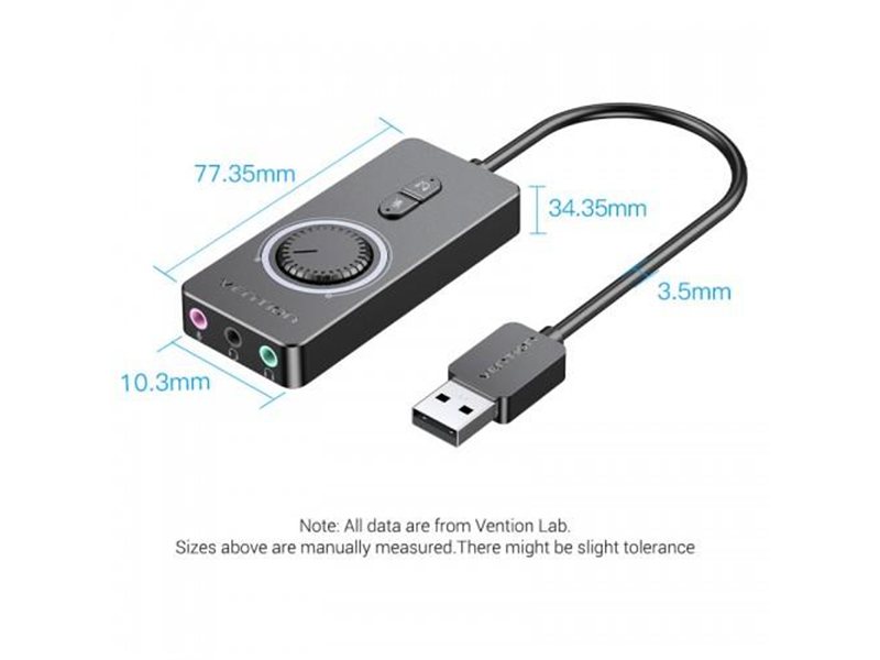 Внешняя звуковая карта Vention USB c регулятором громкости Черная