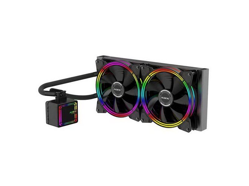 Жидкостная система охлаждения ALSEYE H280 TDP 200W (при T воздуха 45 С)Universal Platfrom PWM Single 5colors+ LED 140mm*2 {6}