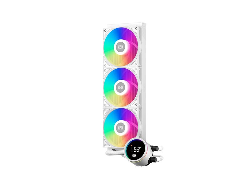 Система охлаждения/ Water Cooling System PCCooler DS360 Pro Digital WH (310W, 360mm, LED temp., White, Fans: 3x120mm, 66CFM, 34.3dBA, 2200RPM/ Pump height 85mm, 15dBA, 2600RPM, Rad thickness 27mm/ S: 1851, 1700, 1200, 115X, 20XX, AM5, AM4)