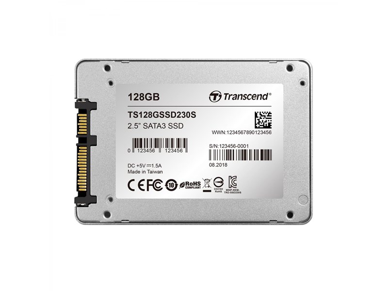 Твердотельный диск 128GB Transcend, 230S, 3D NAND, SATA III [R/W - 560/500 MB/s]