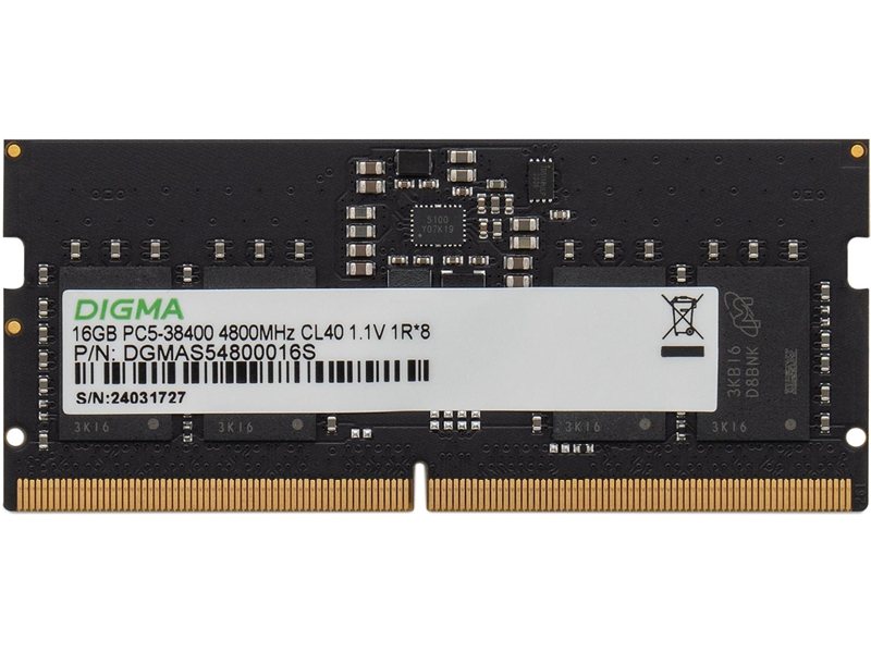 Память DDR5 16GB 4800MHz Digma DGMAS54800016S RTL PC5-38400 CL40 SO-DIMM 262-pin 1.1В single rank Ret