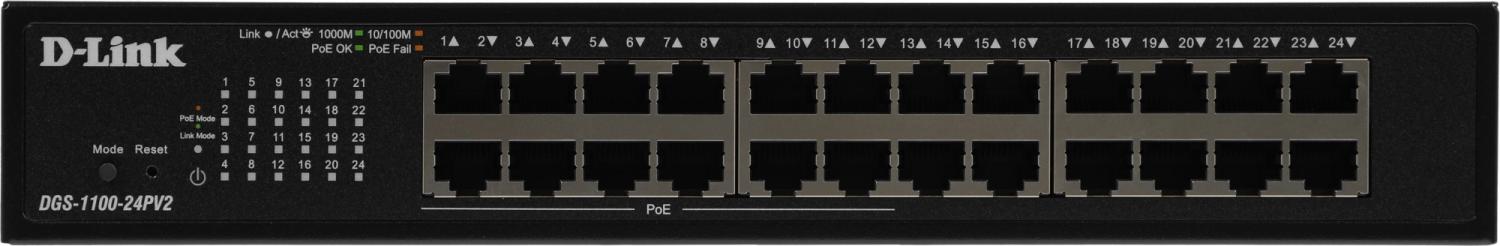 Коммутатор D-Link DGS-1100-24PV2/A DGS-1100-24PV2/A3A (L2) 24x1Гбит/с 12PoE+ 100W управляемый