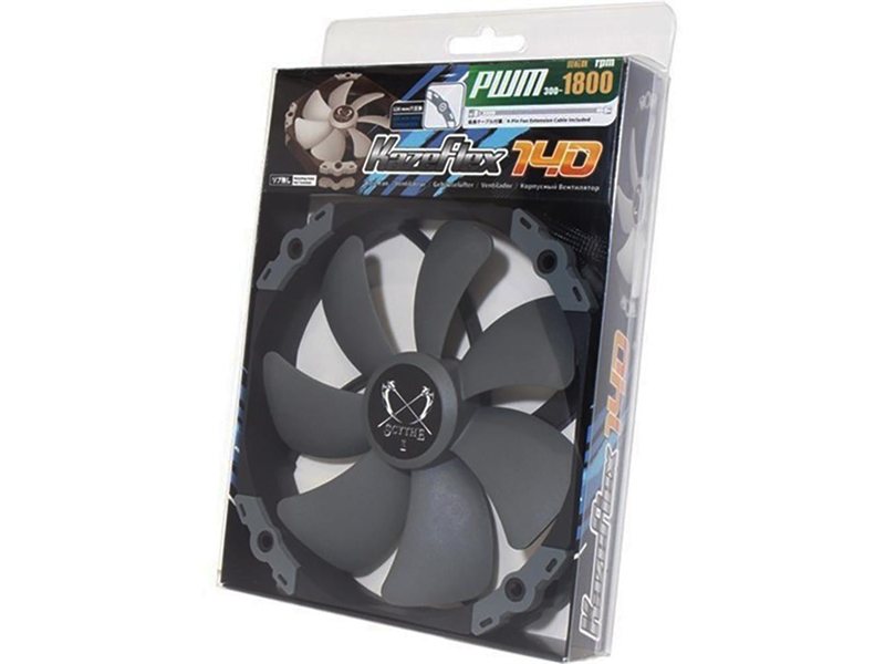 Кулер для корпуса/ Case Cooler Scythe Kaze Flex 140 (140x140x27mm, 4-pin PWM, 100.8CFM, 26.45dBA, 1800RPM, Gray)