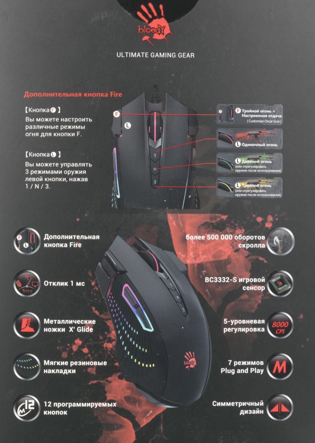 Мышь A4Tech Bloody J90s черный оптическая 8000dpi USB 12but (J90S BLACK ACTIVATED)