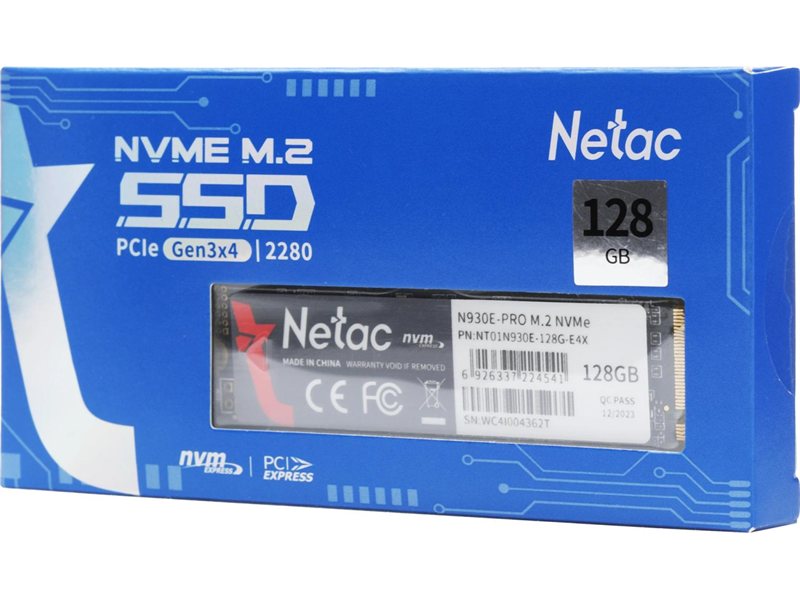Накопитель SSD Netac PCIe 3.0 x4 128GB NT01N930E-128G-E4X N930E Pro M.2 2280