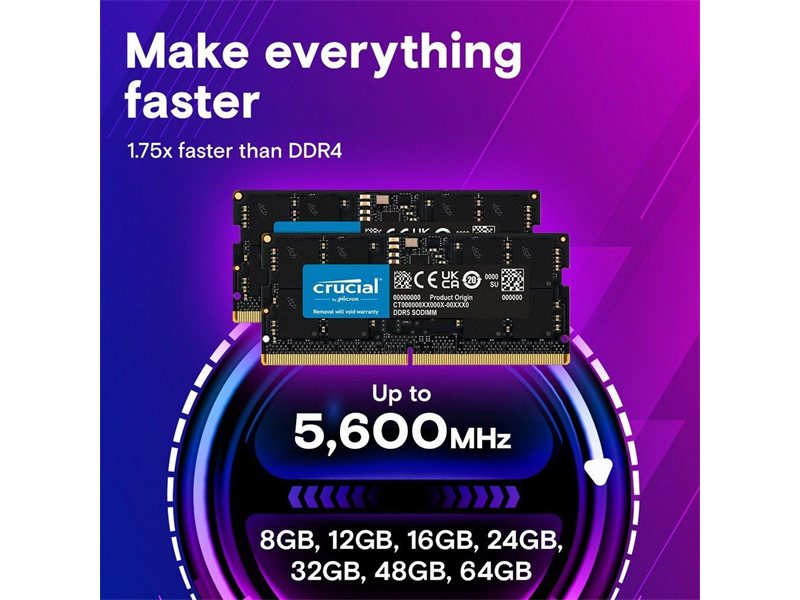 Модуль памяти 8GB Crucial DDR5 4800 SO DIMM Classic Laptop Memory Non-ECC, CL40, 1.1V, SRx8, RTL