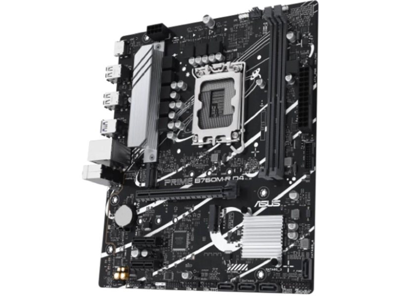 ASUS PRIME B760M-R D4 (Socket 1700, mATX, 2xDDR4(64GB), HDMI 2.1, 1xPCIe 4.0x16/2xPCIe 4.0 x1 , 1xLAN (2.5GbE), 4xSATA 6Gb/s, 2xM.2, 4xUSB 3.2, 4xUSB 2.0)