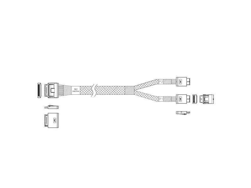 Кабель JPC P5251DR01000-1    Cable OCuLink x8 80P (прямой Straight Type)  -TO-  2x OCuLink x4 42P (прямой Straight Type) , 85 Ohm, L:100cm