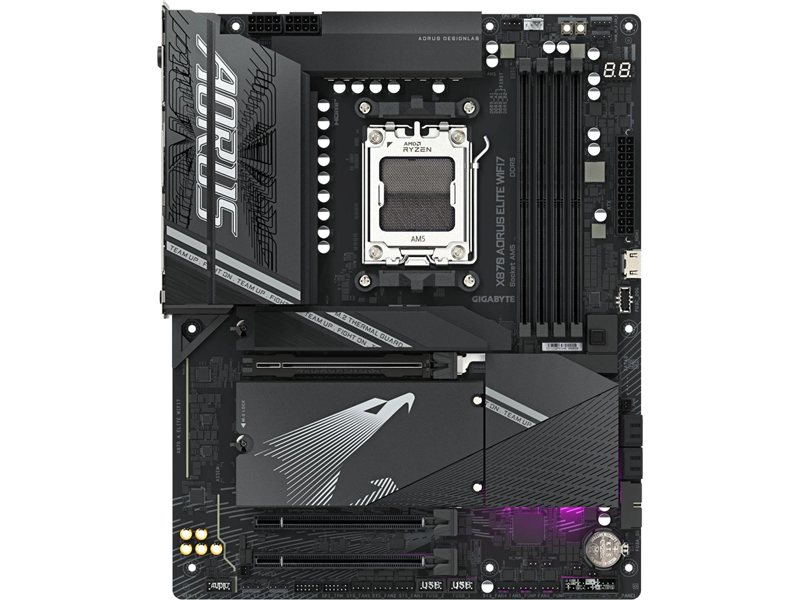 Материнская плата GIGABYTE X870M AORUS ELITE WIFI7, AM5, B850, 4*DDR5, 2*SATA, 2*M.2, 6*USB 3.2, 4*USB 2.0, Type-C, 2*PCIx16, HDMI, mATX