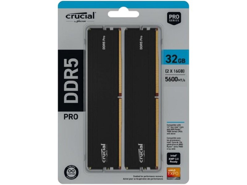 Crucial DDR5 UDIMM 32GB 5600MHz CP2K16G56C46U5 kit 2*16gb, CL46-45-45