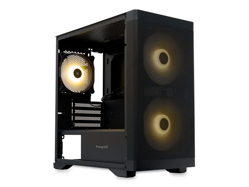 Корпус без блока питания/ Case HSPD M320, Mesh Mini-tower, Black, slide TG, 0.45 SPCC, 2x140mm ARGB (M11-140)+1x120mm ARGB (M11-120) mATX, mITX 160/340/184mm 2x2.5", 2x3.5", 4xPCI 2xUSB-A 3.0, 1xUSB-A 1.0 390x200x385mm