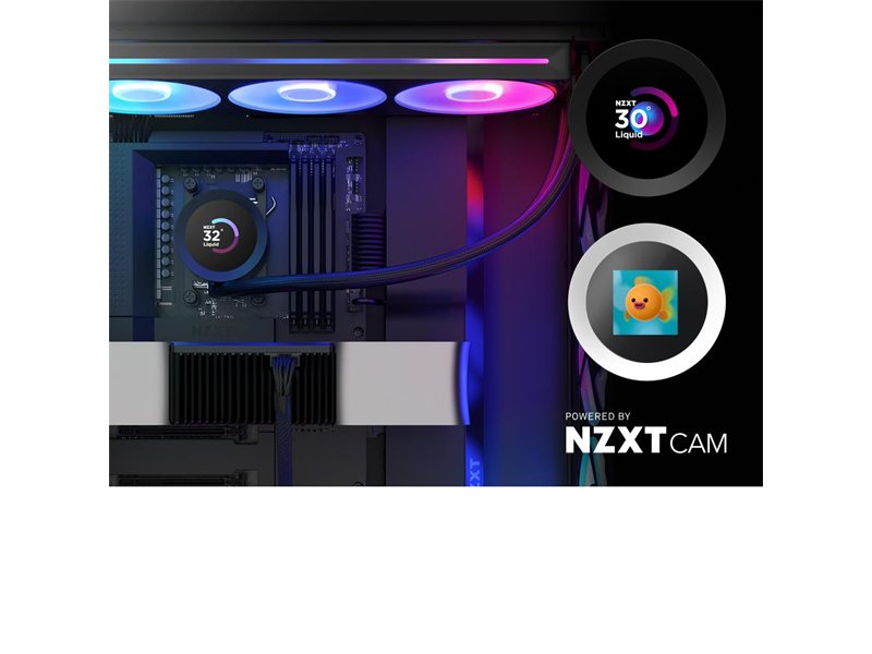 Система жидкостного охлаждения для ПК/ Water Cooling System NZXT Kraken Plus 360 RGB V2 (260W, 360mm, LED temp., Black, RGB/ Fans: 3x120mm, 75.05CFM, 31.9dBA, 2400RPM/ Pump height 55.97mm, 2800RPM, Rad thickness 27mm/ S: 1851, 1700, 1200, 115X, AM5, AM4)