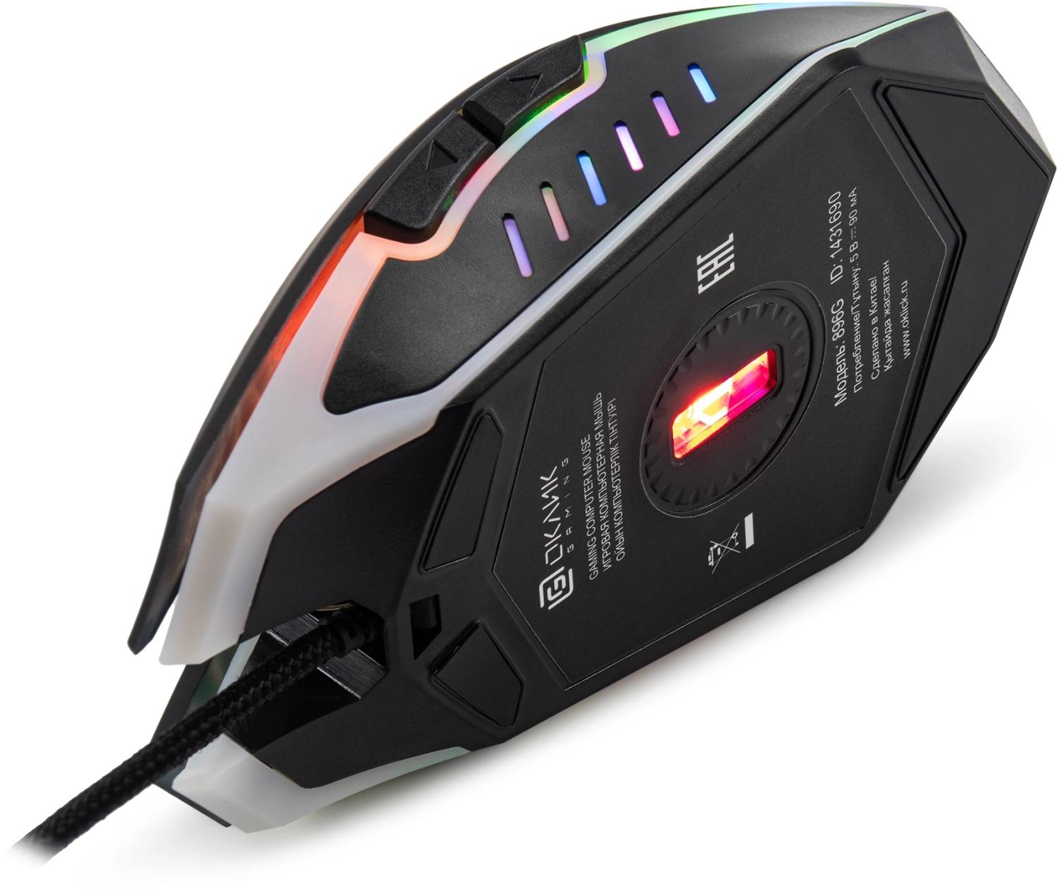 Мышь Оклик 896G черный оптическая 12800dpi USB для ноутбука 5but (1431690)