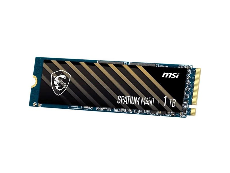 Твердотельный накопитель MSI SSD SPATIUM M450, 1000GB, M.2(22x80mm), NVMe, PCIe 4.0 x4, 3D TLC, R/W 3400/2500, IOPs , TBW 350, DWPD 0.19 (5 лет)