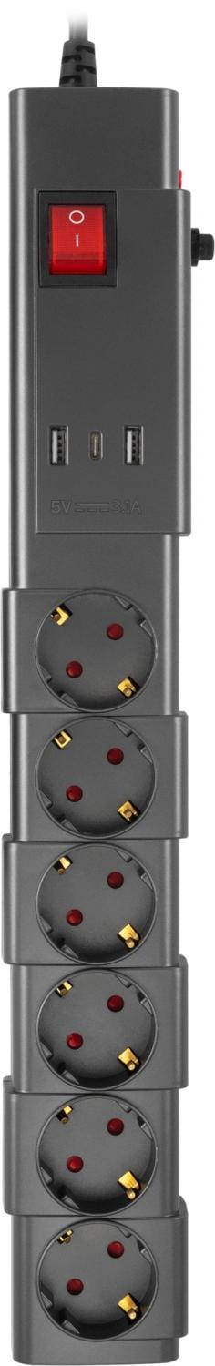 Сетевой фильтр Buro 600SPro-16-1.8-USB-G 1.8м (6 розеток) графитовый (коробка)