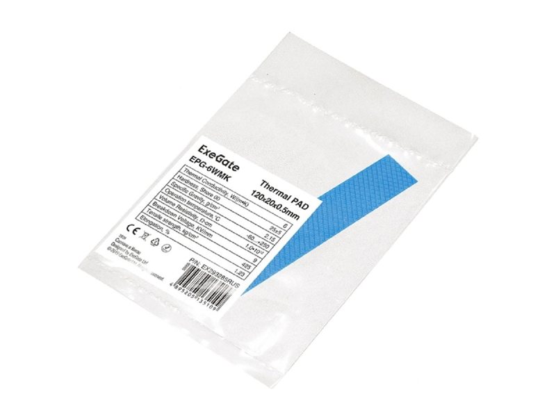 Exegate EX293285RUS Термопрокладка ExeGate EPG-6WMK (120x20x0.5 mm, 6 Вт/ (м•К))