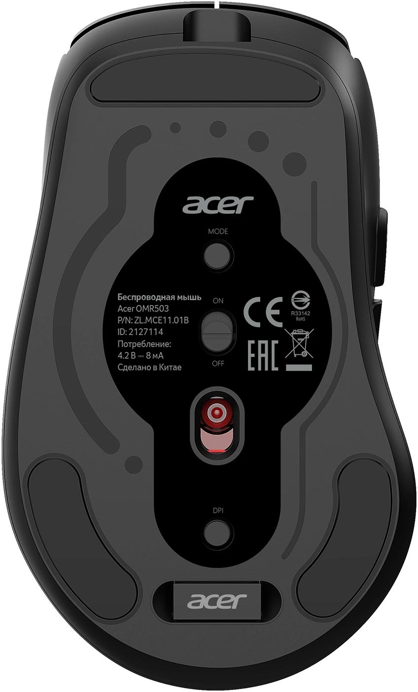 Мышь Acer OMR503 черный оптическая 3200dpi silent беспров. BT/Radio USB 4but (ZL.MCE11.01B)