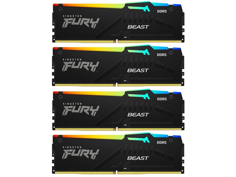 Память DDR5 4x16GB 5200MHz Kingston KF552C40BBAK4-64 Fury Beast RGB RTL Gaming PC5-41600 CL40 DIMM UDIMM 288-pin 1.25В kit single rank с радиатором Ret
