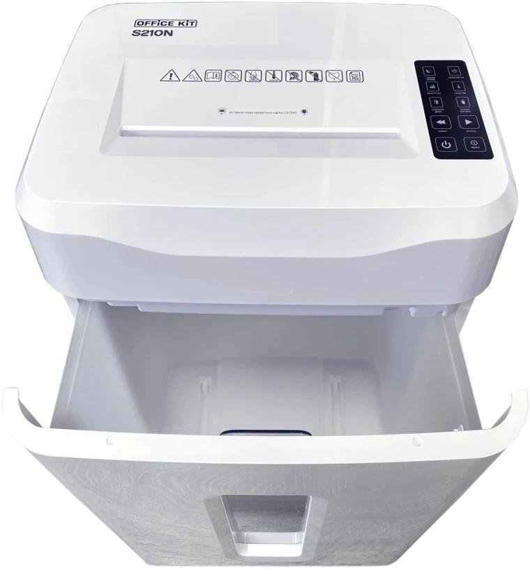 Шредер Office Kit S210N 3,9x38 белый (секр.P-4) фрагменты 16лист. 35лтр. скрепки скобы пл.карты CD