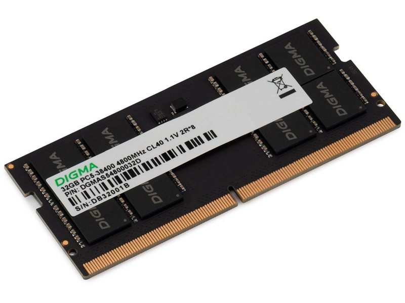 Память DDR5 32GB 4800MHz Digma DGMAS54800032D RTL PC5-38400 CL40 SO-DIMM 262-pin 1.1В dual rank Ret