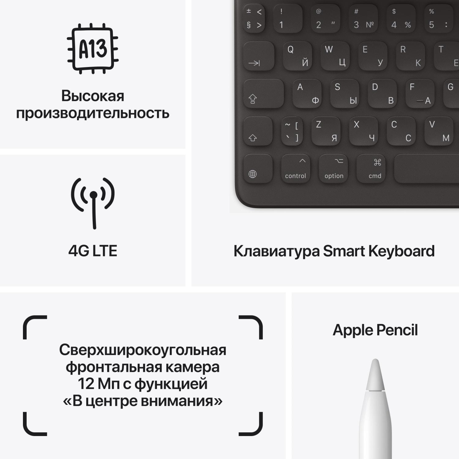 Планшет Apple iPad 2021 A2604 A13 Bionic 6С RAM3Gb ROM64Gb 10.2" IPS 2160x1620 4G iOS серебристый 8Mpix 12Mpix BT WiFi 9hr
