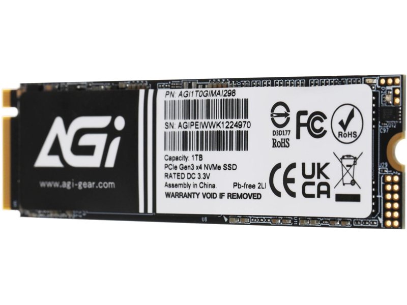 Накопитель SSD AGi PCIe 3.0 x4 1TB AGI1T0GIMAI298-CB AI298 M.2 2280
