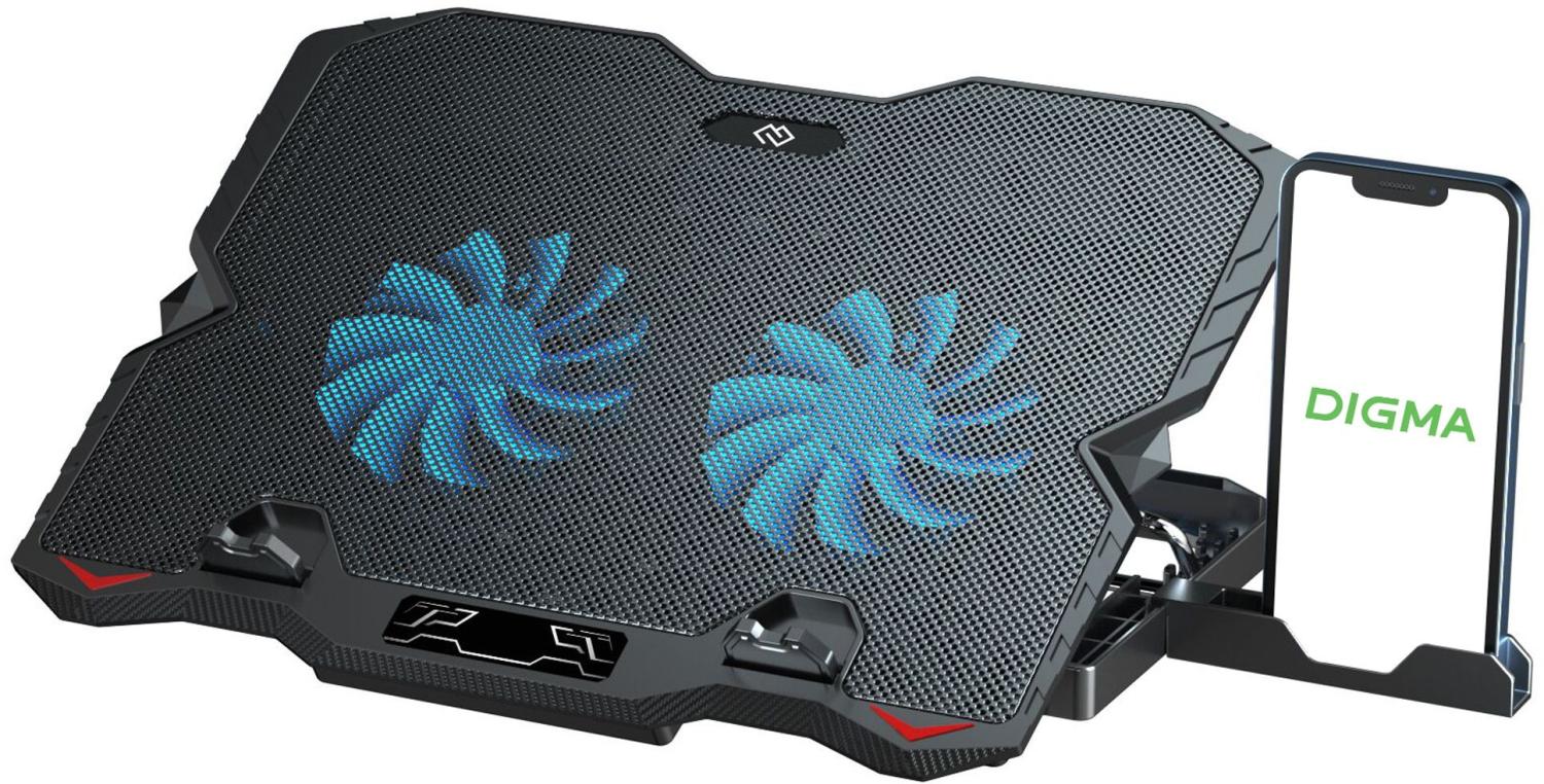 Подставка для ноутбука Digma D-NCP150-2 15.6"360x260x27мм 38дБ 2xUSB 2x 120ммFAN 650г металл/пластик черный