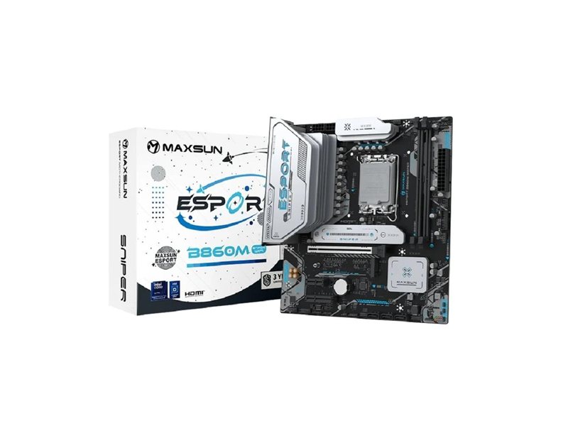 Материнская плата MAXSUN MS-eSport B860M SNIPER WIFI, LGA1851, B860, 2*DDR5, 3*SATA3, 3*M.2, USB 3.2, USB 2.0, 1*PCIEx16, 1*PCIex4, 1*PCIex1, HDMI+DP, mATX