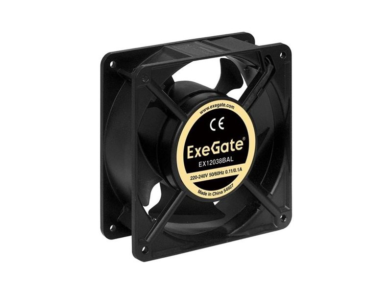 Exegate EX289017RUS Вентилятор 220В ExeGate EX12038BAL (120x120x38 мм, 2-Ball (двойной шарикоподшипник), подводящий провод 30 см, 2700RPM, 43dBA)