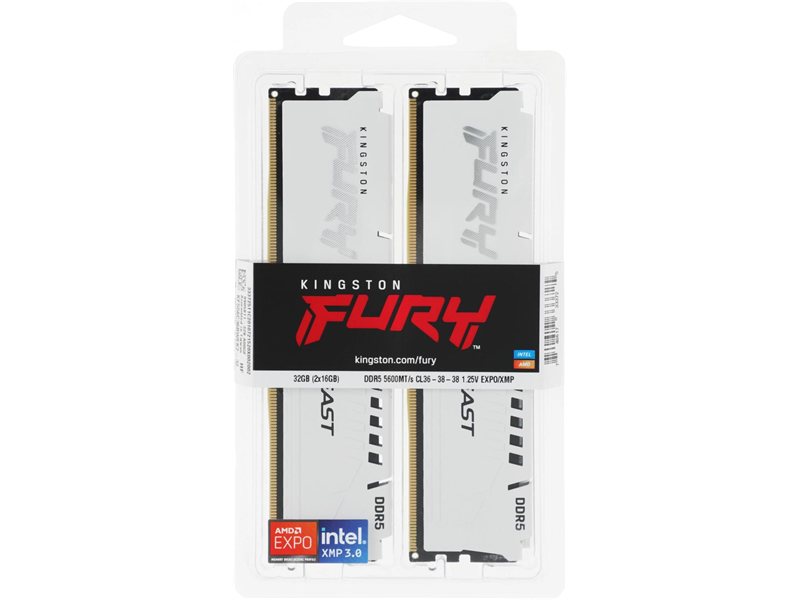 Память DDR5 2x16GB 5600MHz Kingston KF556C36BWEK2-32 Fury Beast White Expo RTL Gaming PC5-44800 CL36 DIMM UDIMM 288-pin 1.25В kit single rank с радиатором Ret