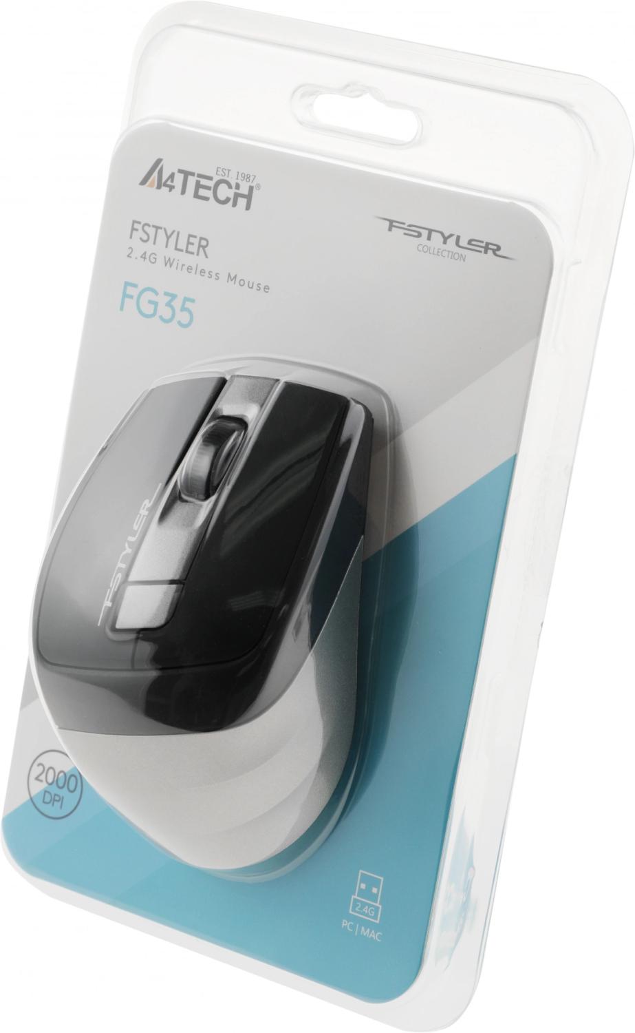 Мышь A4Tech Fstyler FG35 серый/черный оптическая 2000dpi беспров. USB 6but (FG35 GREY)