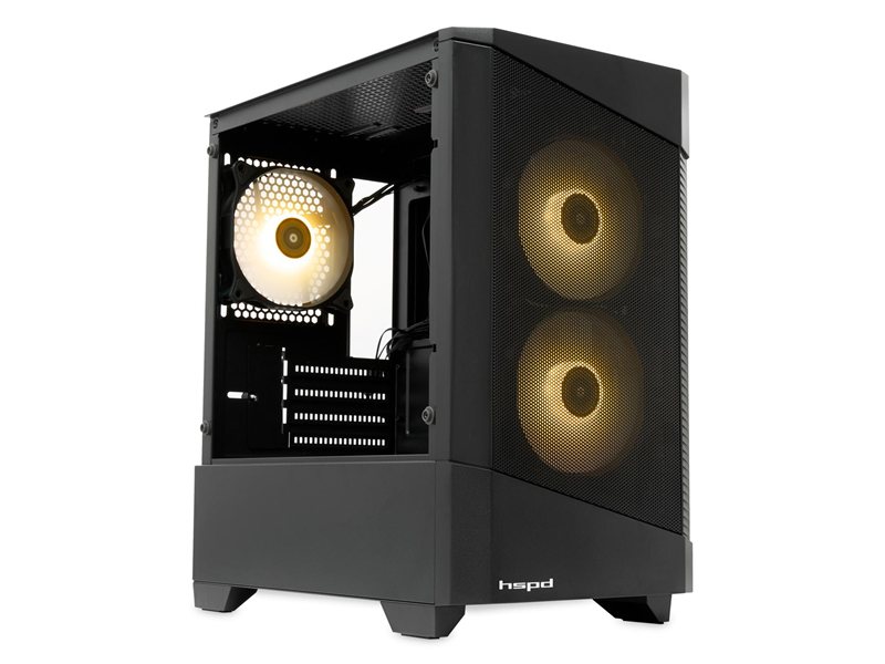 Корпус без блока питания/ Case HSPD M330, Mesh Mini-tower, Black, TG, 0.6 SPCC, 3x120mm ARGB (M11-120) mATX, mITX 175/330/160mm 2x2.5", 2x3.5", 4xPCI 1xUSB-A 3.0, 2xUSB-A1.0 365x216x405mm