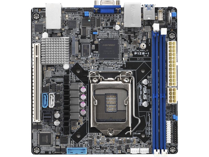 Материнская плата/ P12R-I Mini-ITX, LGA 1200, 2x DDR4 DIMM (to 64GB ECC UDIMM) , 6x USB 3.0 (4 rear) , 6x SATA (4 in MiniSAS HD) , 1x PCIE x16, 1xM.2 2280, LAN 2x 1Gb, Video AST2600, IPMI Option (507604)